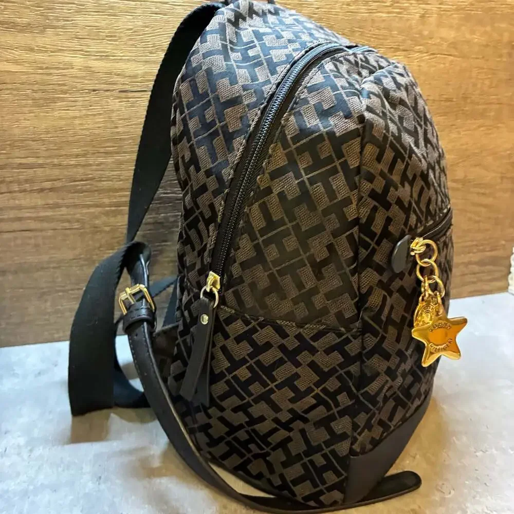 Tommy Hilfiger Charming Tommy Black Nylon Quilted Mini Backpack Gold Hardware